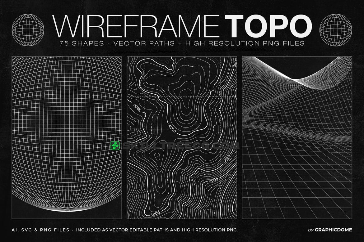 Wireframe Topo Elements Vectors（371299）-技能树